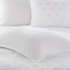 4 PCS Full/Queen Metallic Printed Plush Comforter Set with Throw Pillow White/Gold
