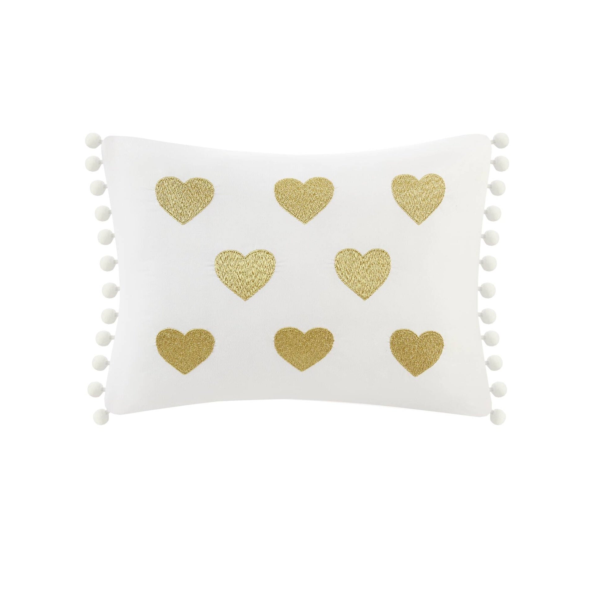 4 PCS Full/Queen Metallic Printed Plush Comforter Set with Throw Pillow White/Gold