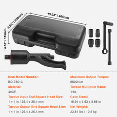 Torque Multiplier, 1 Inch Drive Lug Nut Wrench/Multiplier Heavy Duty Torque Multiplier Wrench Set, 1:64 6,800N.m Lug Nut Remover, Includes 4 Sockets (21-41mm) and Storage Case