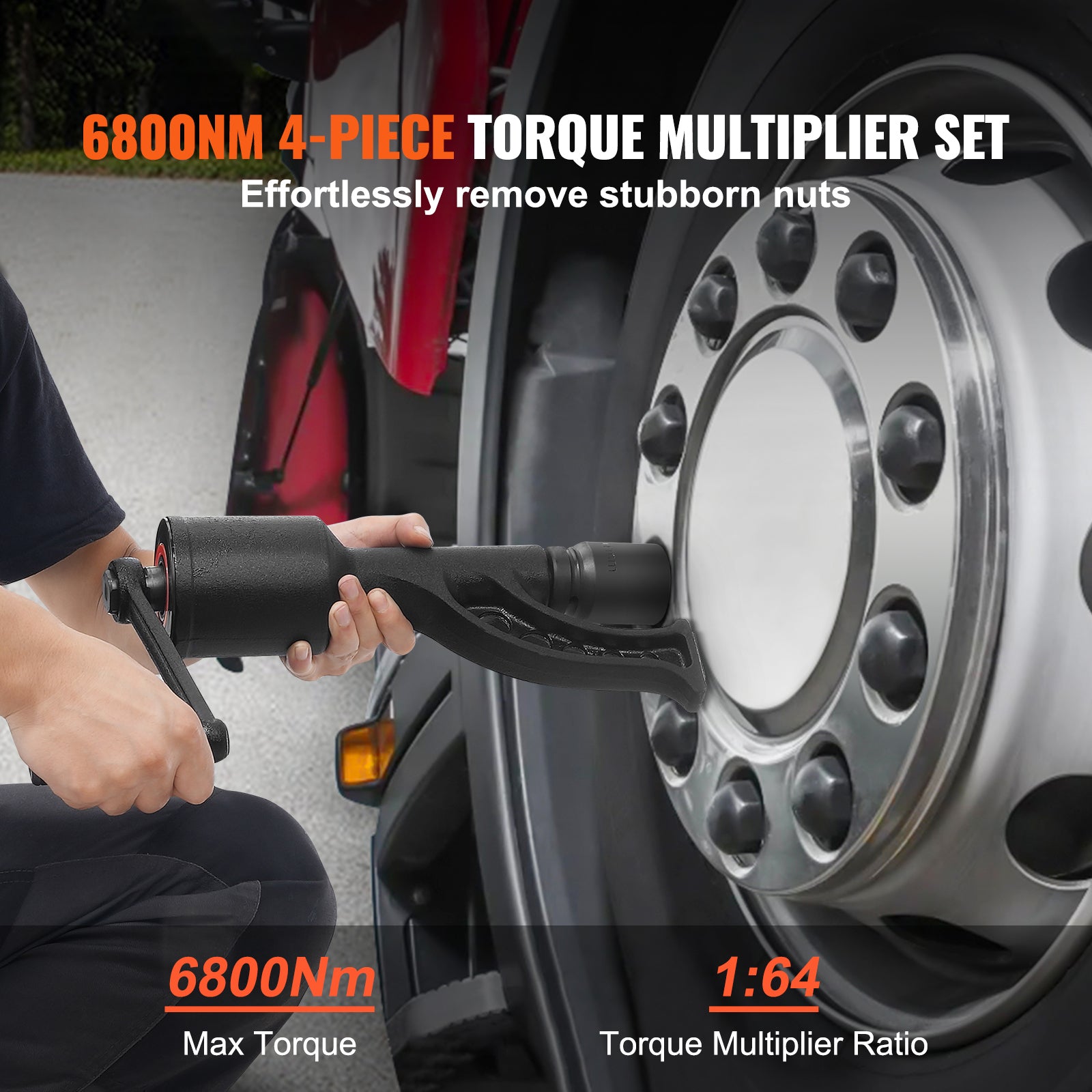 Torque Multiplier, 1 Inch Drive Lug Nut Wrench/Multiplier Heavy Duty Torque Multiplier Wrench Set, 1:64 6,800N.m Lug Nut Remover, Includes 4 Sockets (21-41mm) and Storage Case