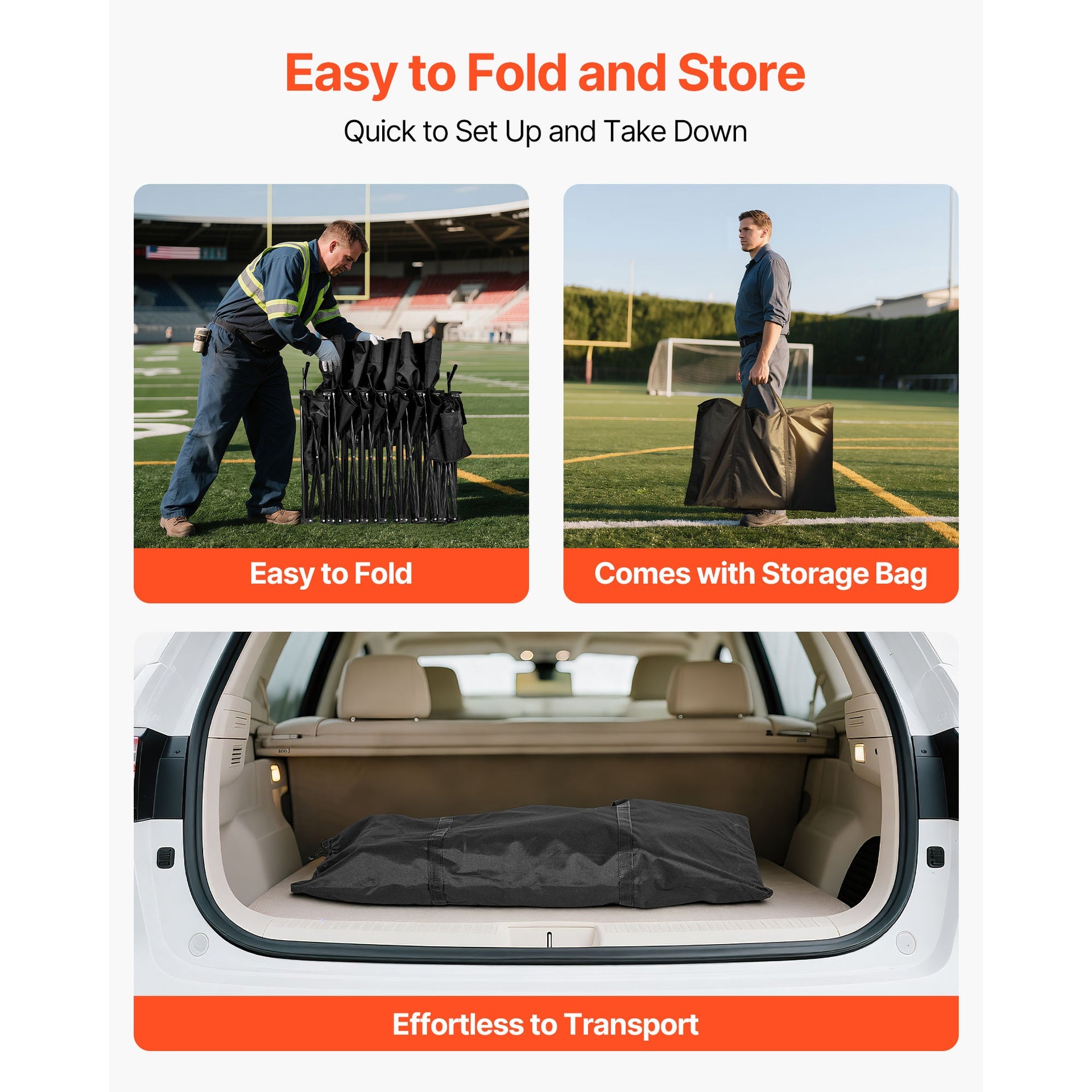 Portable Folding Bench, 6 Seat Soccer Bench with Storage Pockets Cup Holders & Carrying Bag, Lightweight Sideline Seating with Sunshade for Football, Baseball, Camping, Outdoor Events, Black