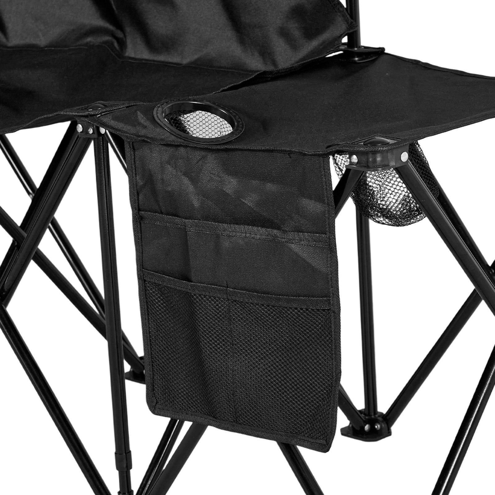 Portable Folding Bench, 6 Seat Soccer Bench with Storage Pockets Cup Holders & Carrying Bag, Lightweight Sideline Seating with Sunshade for Football, Baseball, Camping, Outdoor Events, Black
