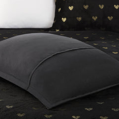 4 PCS Full/Queen Metallic Printed Plush Comforter Set with Throw Pillow Black/Gold