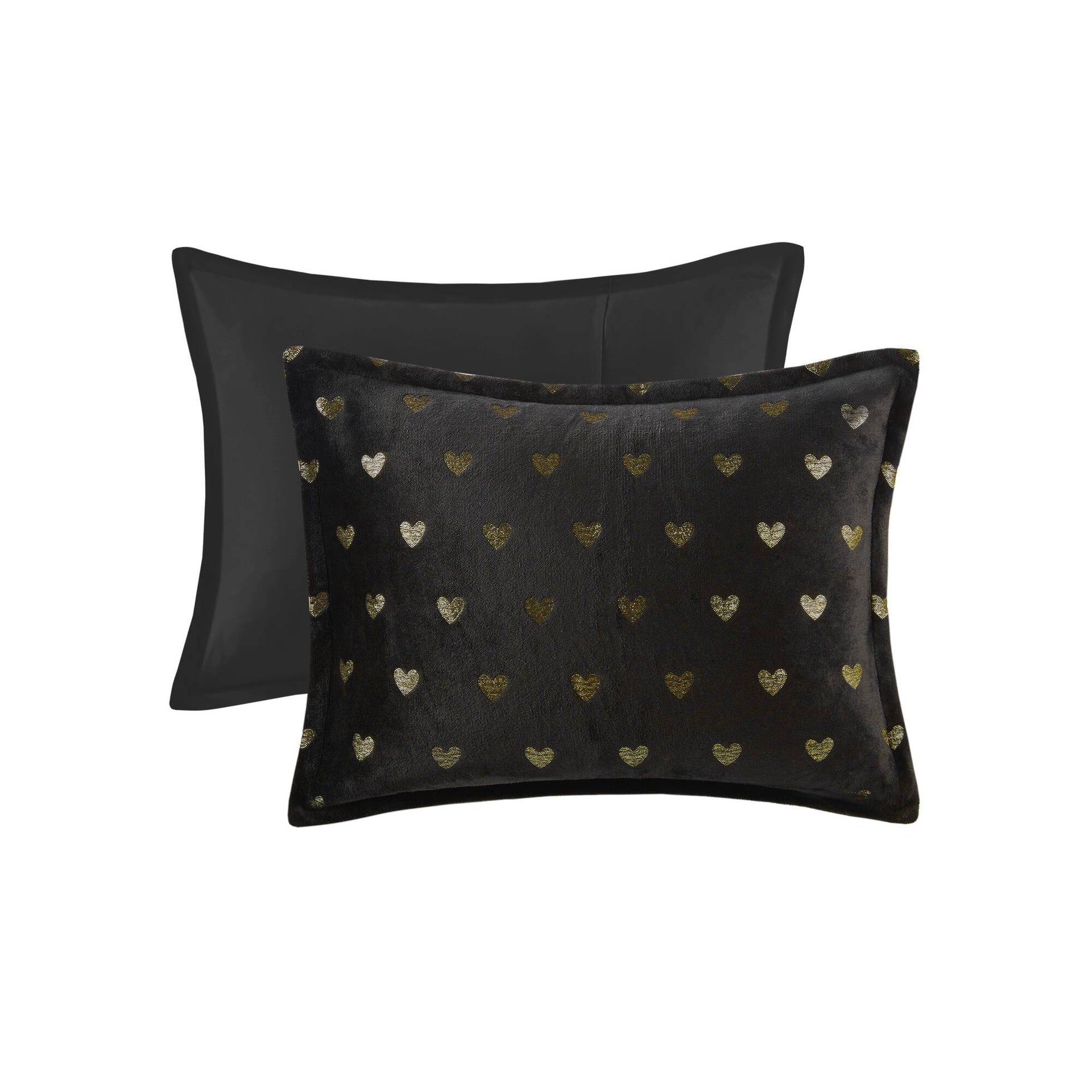 4 PCS Full/Queen Metallic Printed Plush Comforter Set with Throw Pillow Black/Gold