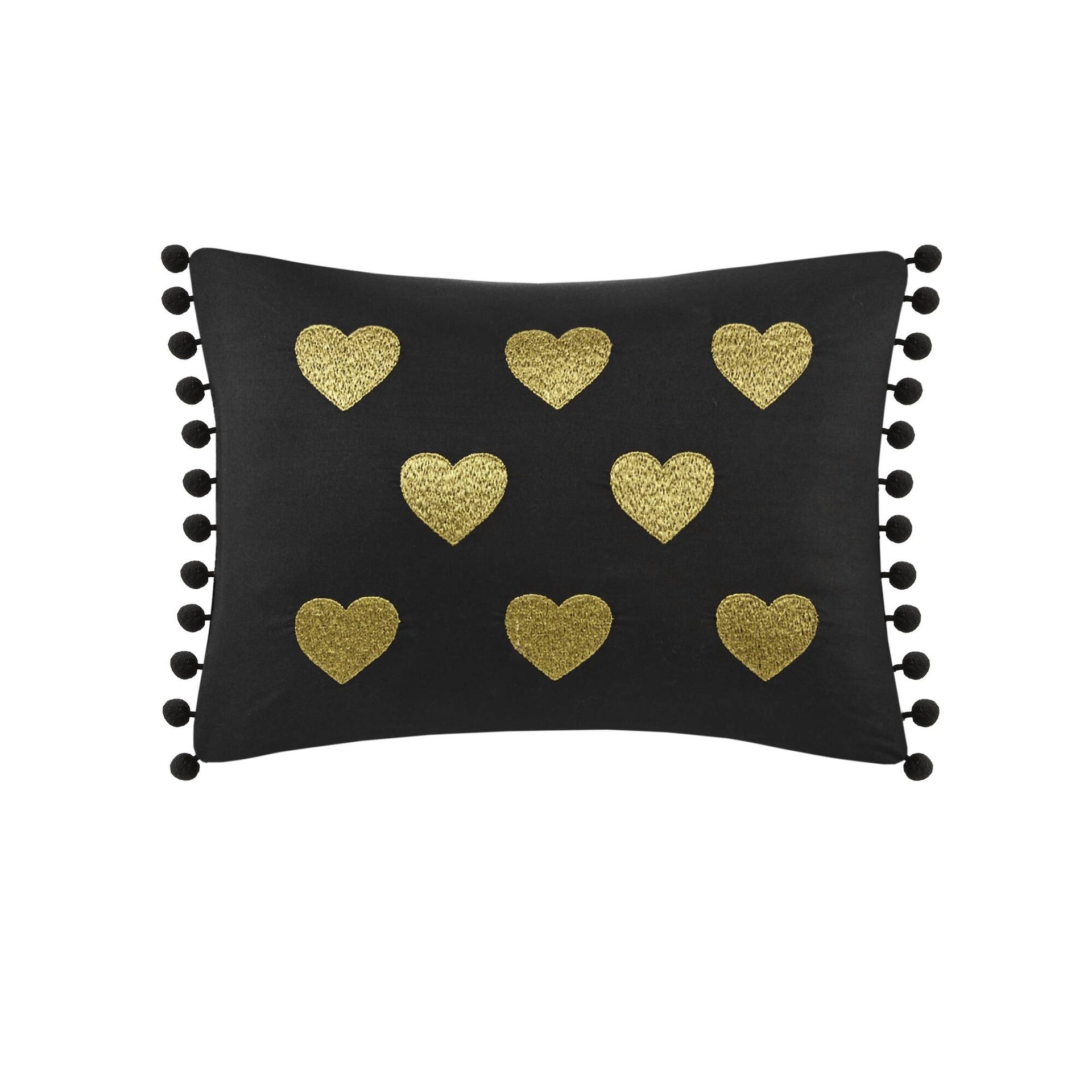 4 PCS Full/Queen Metallic Printed Plush Comforter Set with Throw Pillow Black/Gold