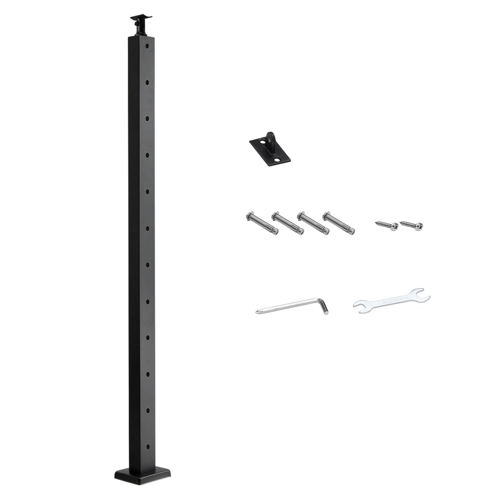 Cable Railing Post, 42x1x2 Inch Level Deck Stair Posts, 1-Pack Stainless Steel Cable Handrail Post, Pre-Drilled Pickets with Mounting Bracket Stair Railing Kit, Black, 1JZLGZXHS1063GGTD001V0
