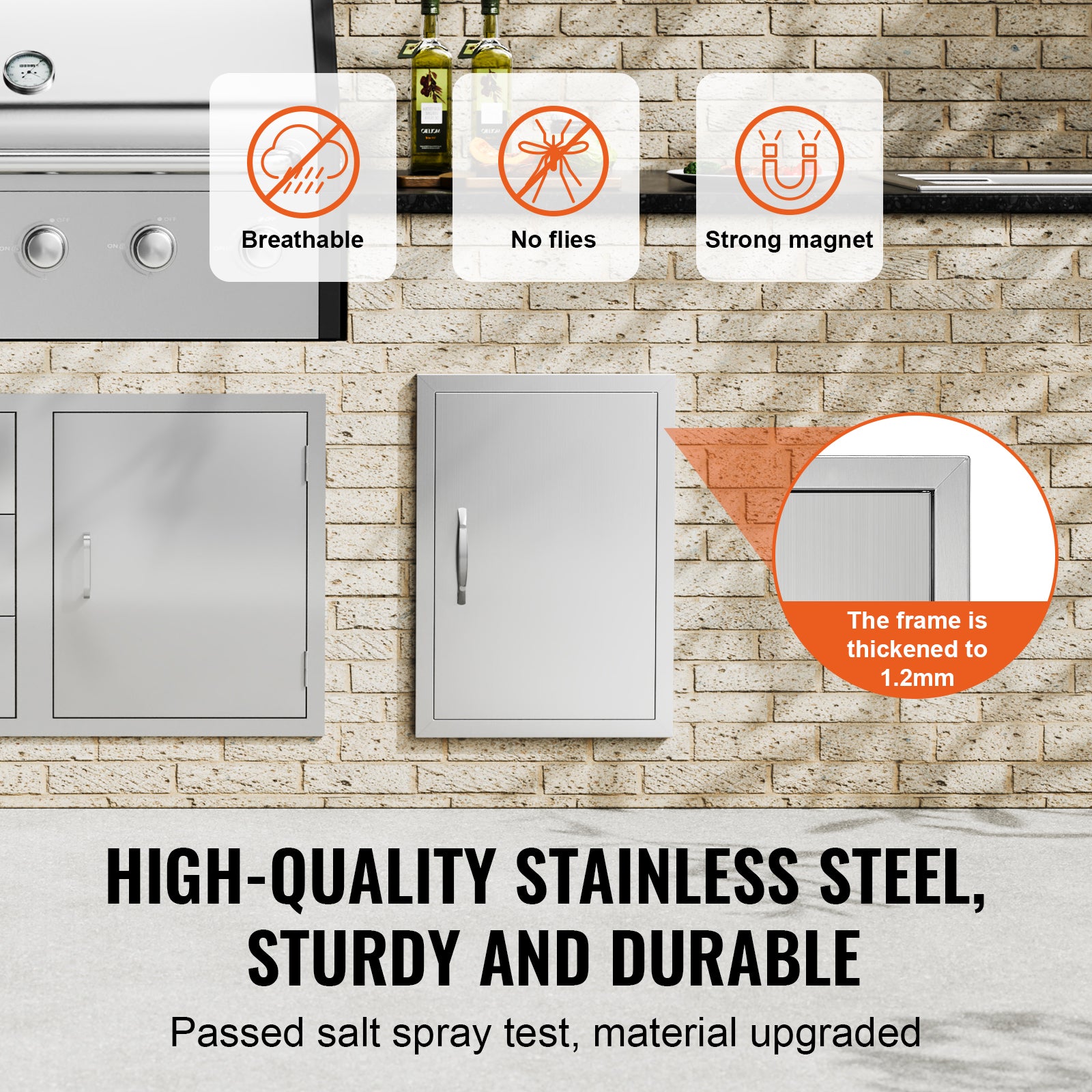 BBQ Access Door, 17W x 24H Inch Single Outdoor Kitchen Door, Stainless Steel Flush Mount Door, Wall Vertical Door with Handle, for BBQ Island, Grilling Station, Outside Cabinet