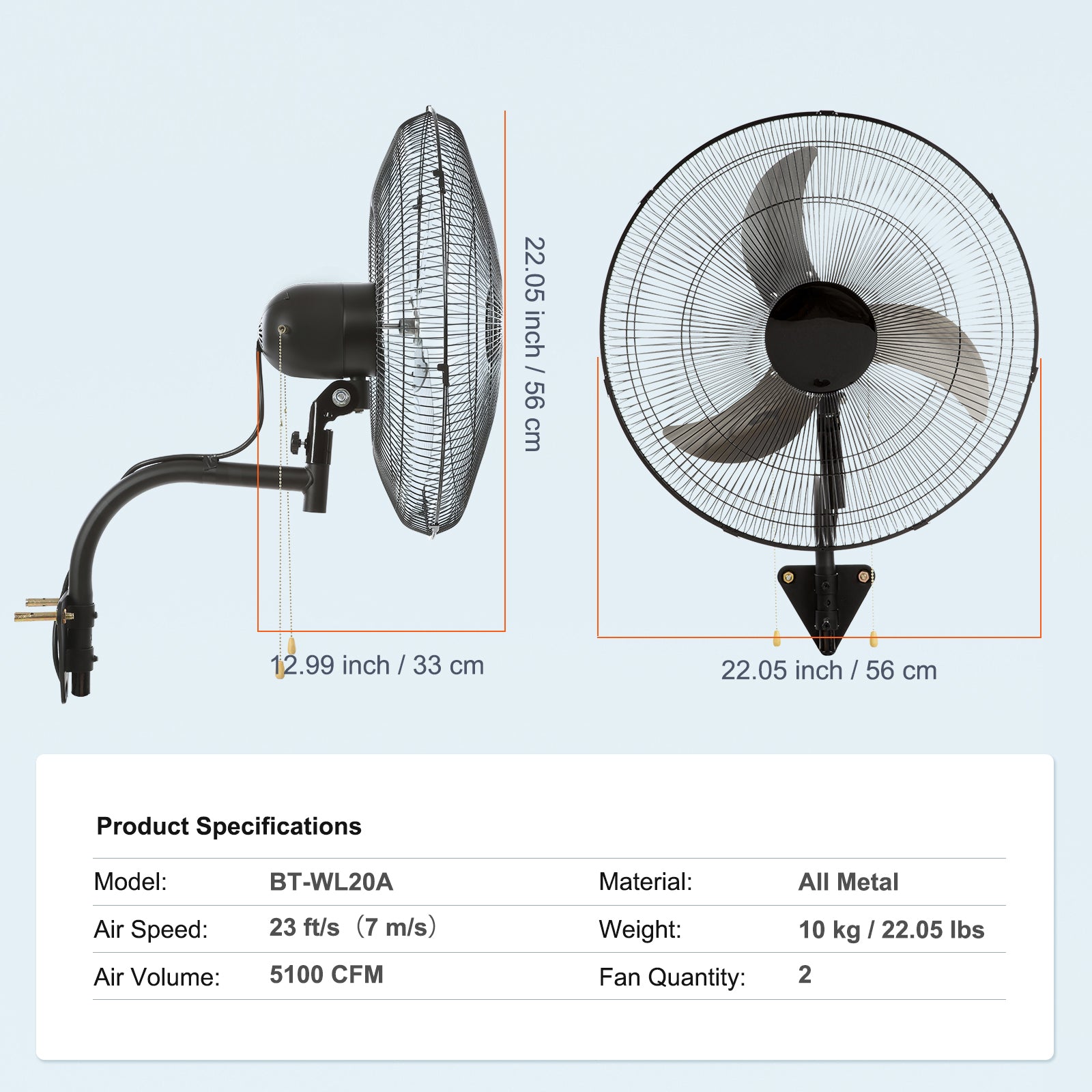 Wall Mount Fan, 2 PCS 20 inch Oscillating, 3-speed High Velocity Max. 4000 CFM Industrial Wall Fan for Indoor, Commercial, Residential, Warehouse, Greenhouse, Workshop, Basement, Garage,Black
