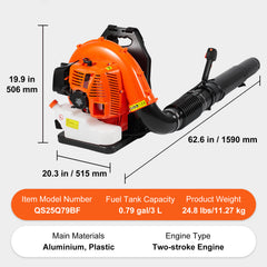 Backpack Leaf Blower 79CC 2-Cycle Gas Leaf Blower 930CFM Air Volume 184MPH