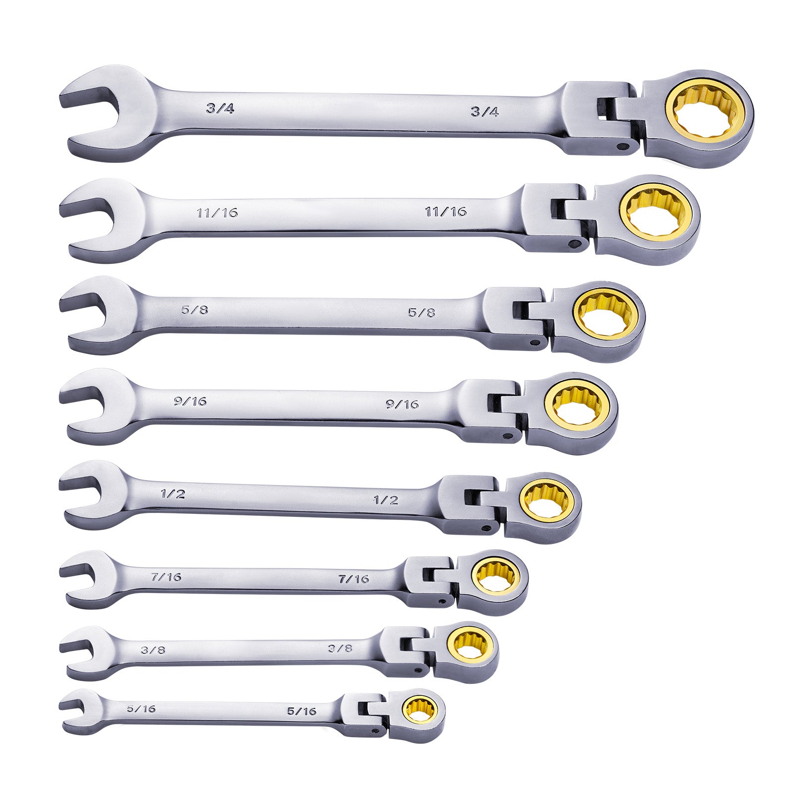 Flex-Head Ratcheting Wrench Set 8 PCS SAE 5/16"-3/4" with Roll-up Pouch