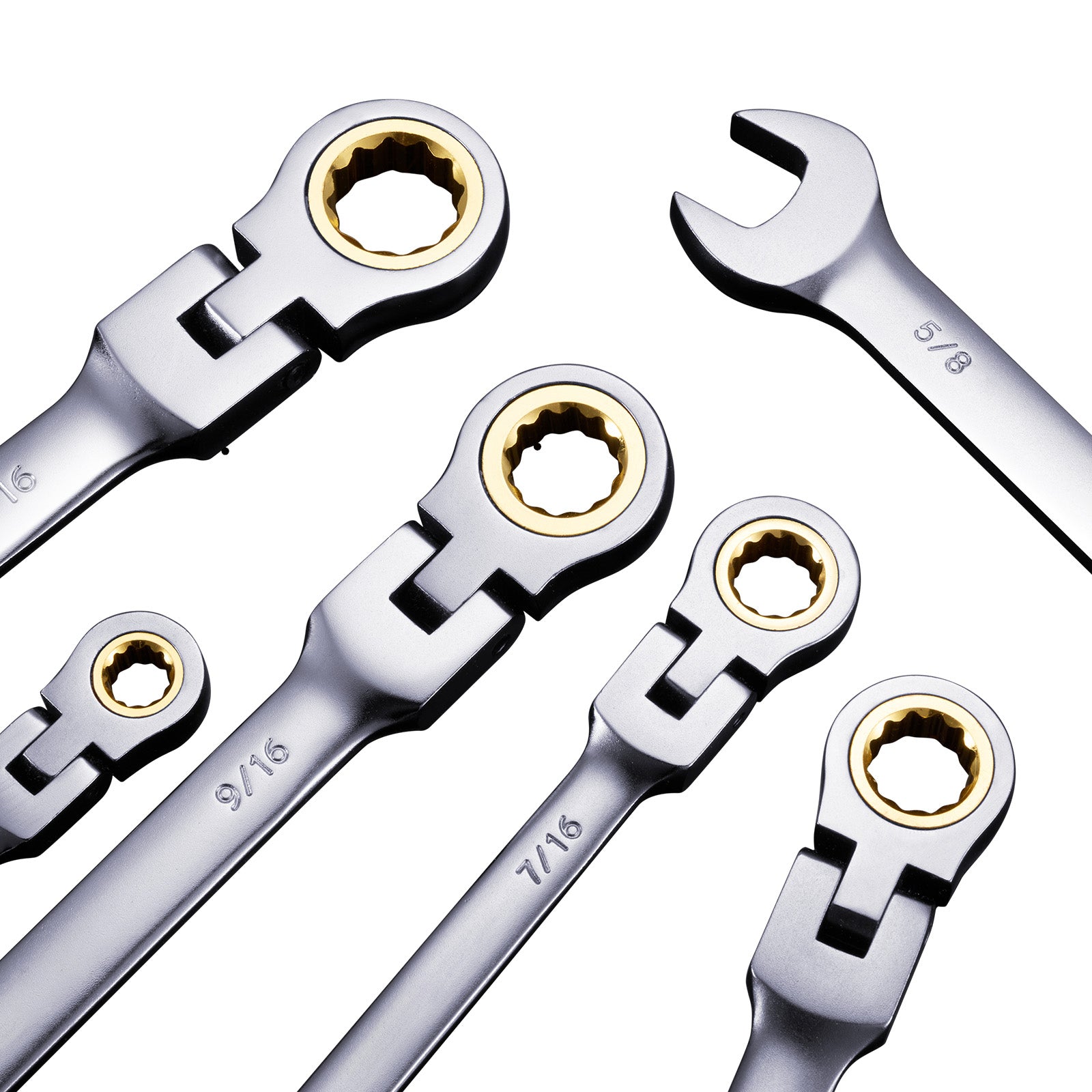 Flex-Head Ratcheting Wrench Set 8 PCS SAE 5/16"-3/4" with Roll-up Pouch