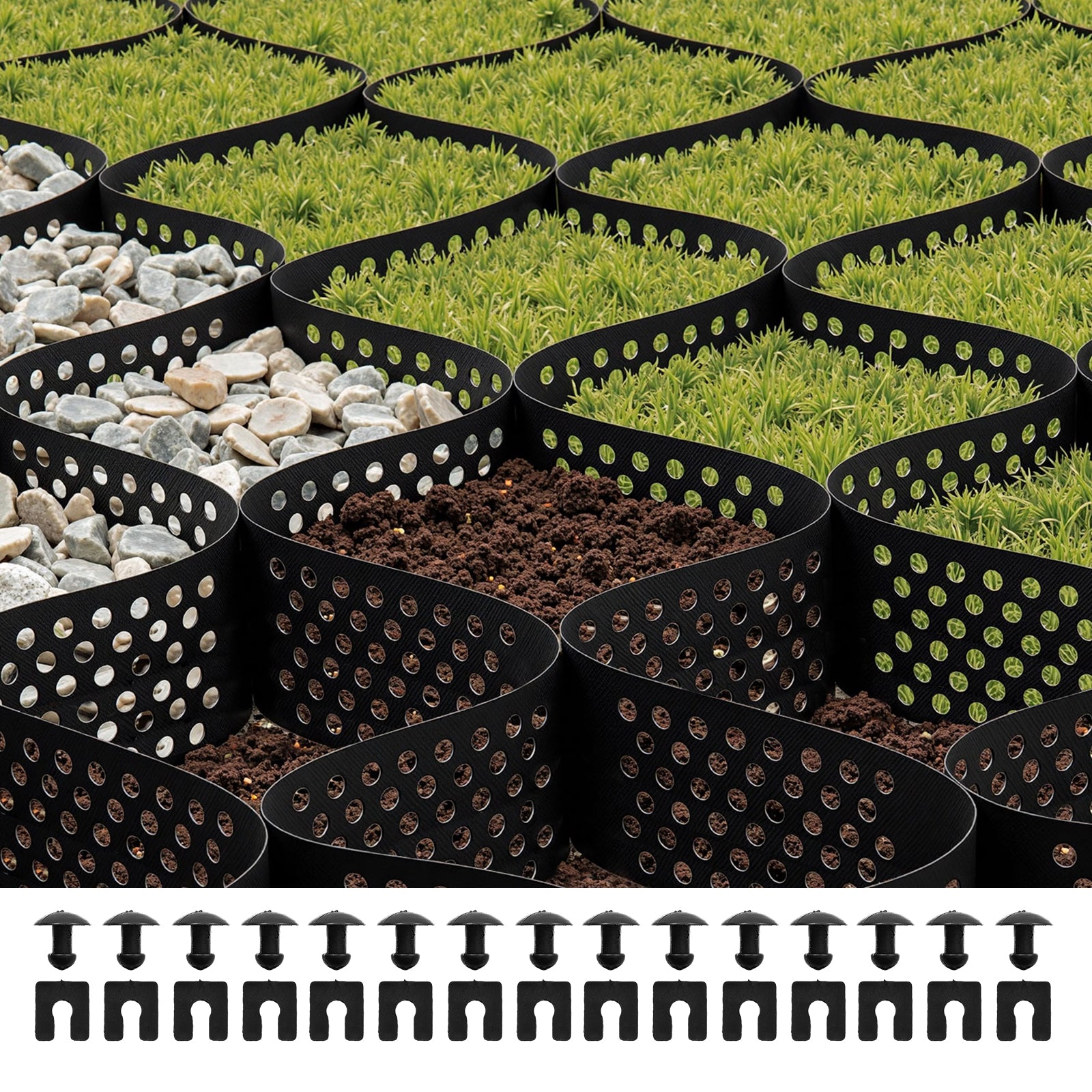 Ground Grid 4-Inch Depth Geocell Grid 17.06x8.86 FT / 5200x2700 mm for Gravel