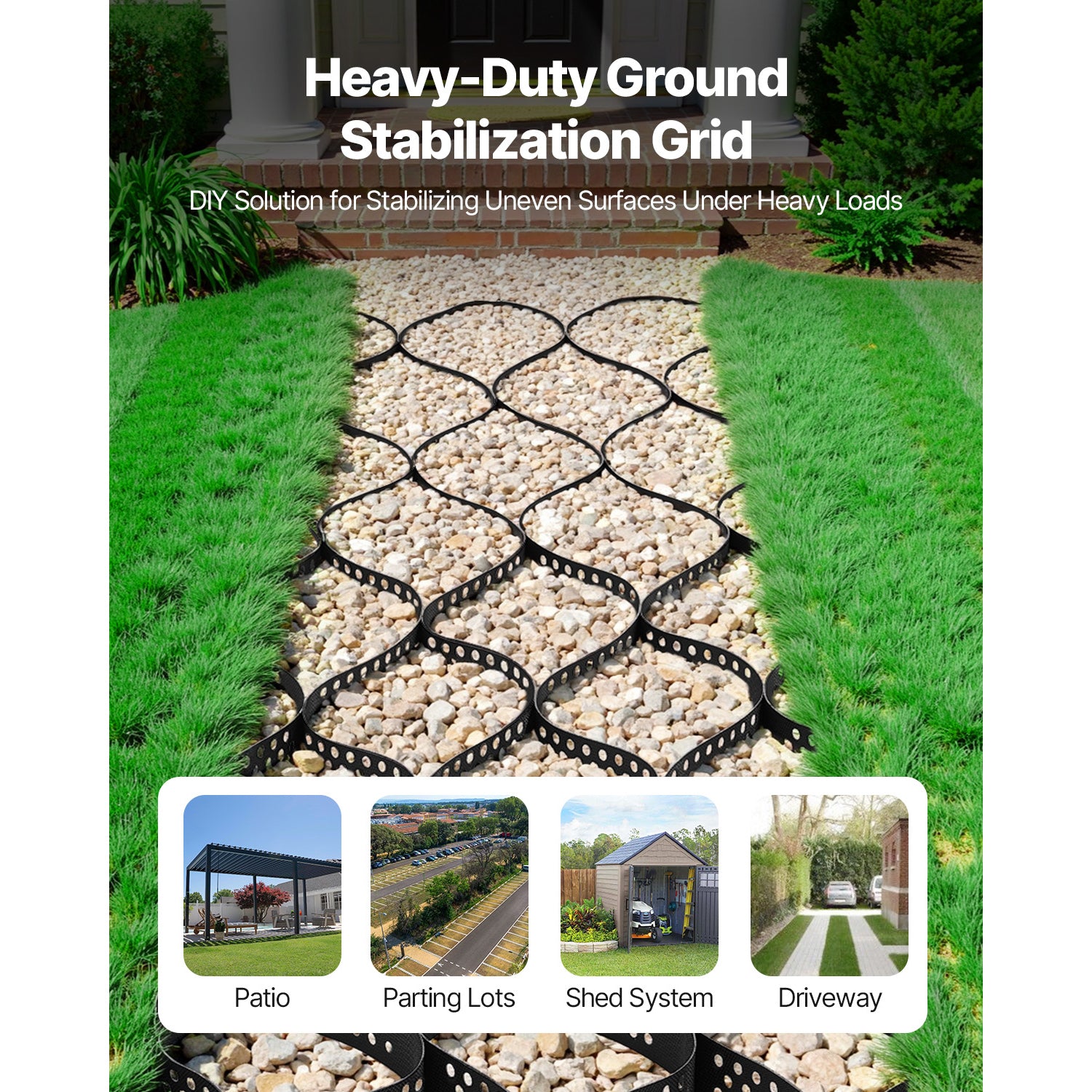 Ground Grid 4-Inch Depth Geocell Grid 17.06x8.86 FT / 5200x2700 mm for Gravel