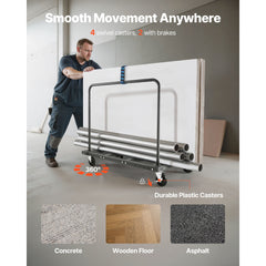 Drywall Cart Dolly, 1800 lbs Load Capacity, Steel Panel Truck Cart with 5 inch Swivel Casters, Lumber Drywall Dolly with Tie-Down Strap & 2 Side Handrails for Factory, Warehouse, Garage, Black