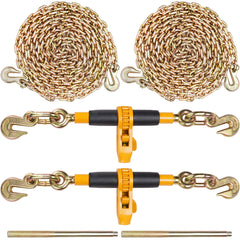 Ratchet Chain Binder 2PCS, 3/8"-1/2" Heavy Duty Load Binders, with G80 Chains 12000 lbs Secure Load Limit, Labor-saving Anti-skid Handle, Tie Down Hauling Chain Binders for Flatbed Truck Trailer