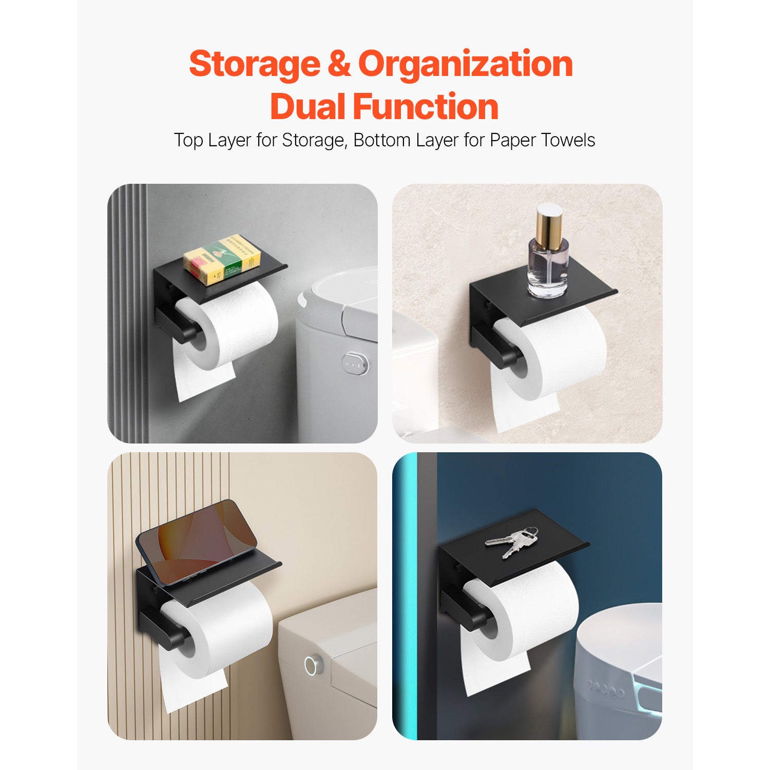 Toilet Paper Holder with Shelf Mega Rolls Wall Mounted Toilet Roll Holder