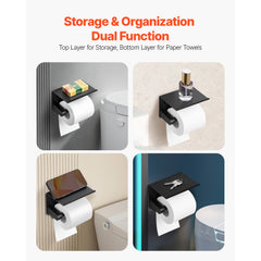 Toilet Paper Holder with Shelf Mega Rolls Wall Mounted Toilet Roll Holder