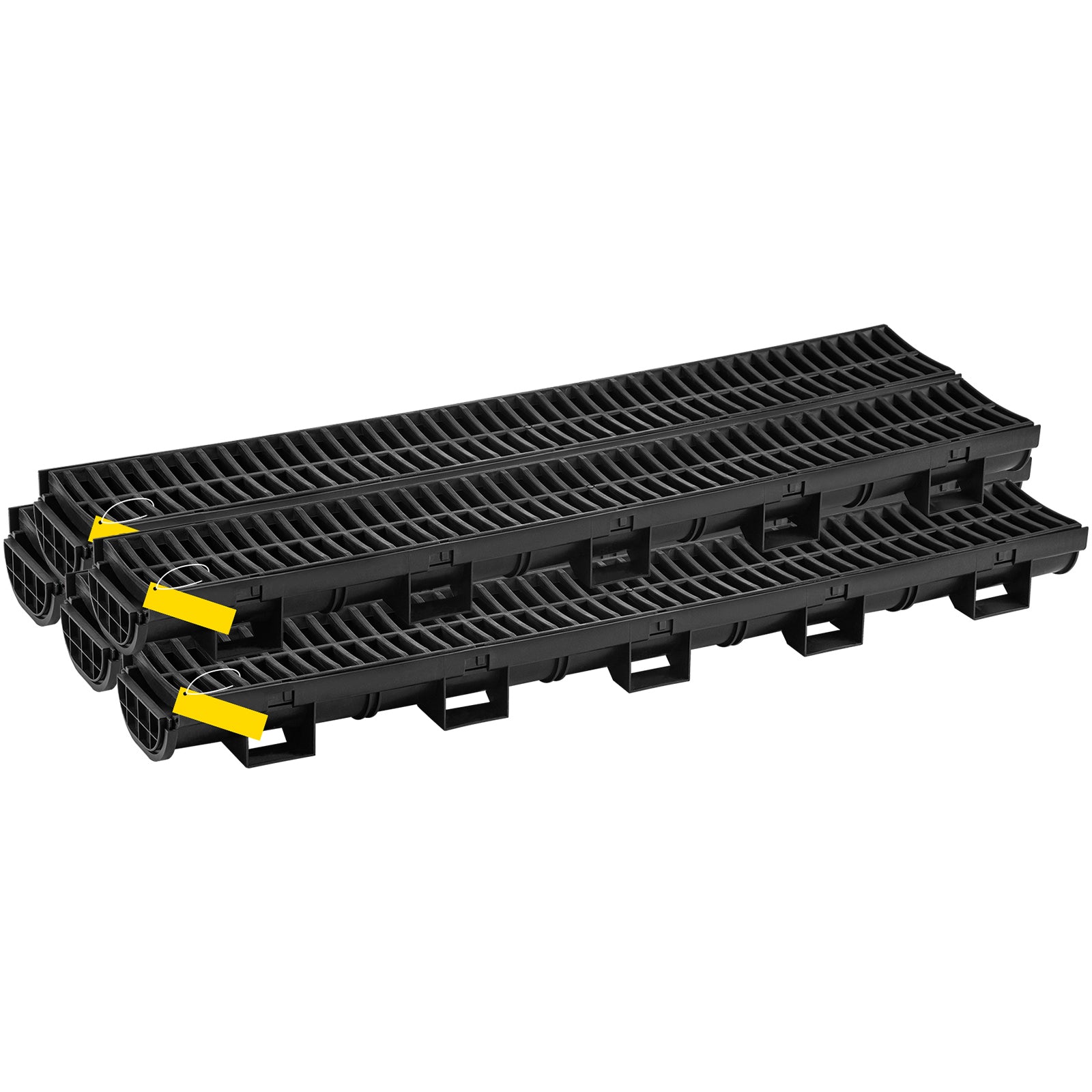 Trench Drain System, Channel Drain with Plastic Grate, 5.7x3.1-Inch HDPE Drainage Trench, Black Plastic Garage Floor Drain, 5x39 Trench Drain Grate, with 5 End Caps, for Garden, Driveway-5 Pack