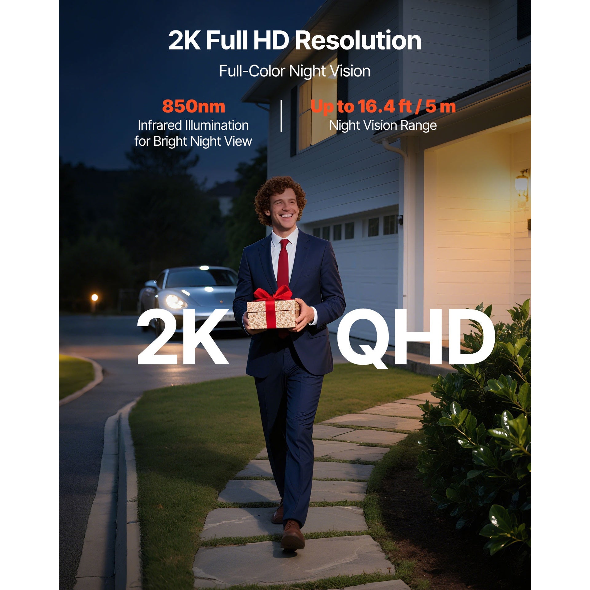 Video Doorbell, 2K Wireless Camera Ring Doorbell Works with 170° Ultra-Wide View, 2-Way Audio, Motion Detection & Night Vision, Supports Alexei & Google, Cloud Storage, Battery/Wired Powered