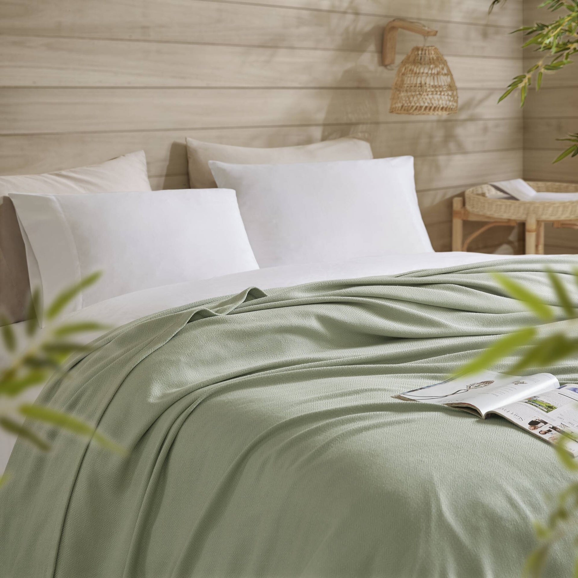 1-Piece Full/Queen Rayon from Bamboo Cotton Blanket, Sage Green