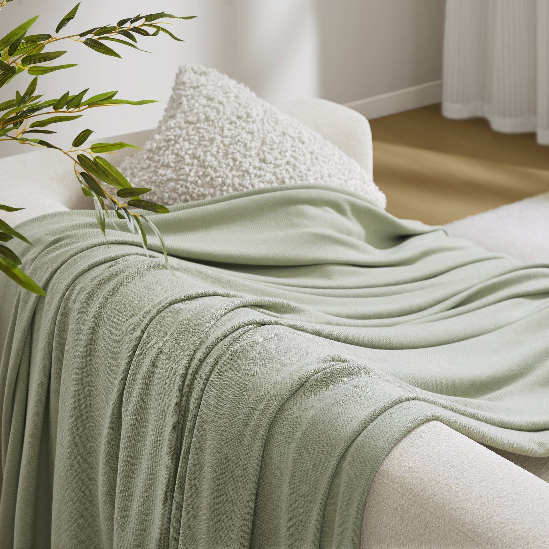 1-Piece Full/Queen Rayon from Bamboo Cotton Blanket, Sage Green