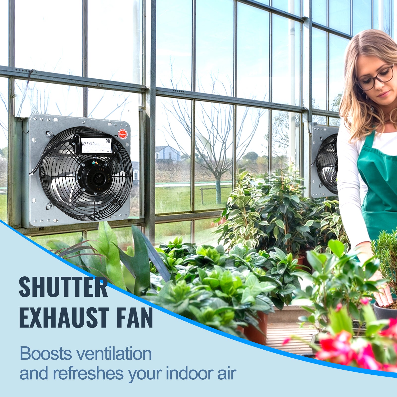 16'' Shutter Exhaust Fan, High-speed 2000 CFM, Aluminum Wall Mount Attic Fan with AC-motor, Ventilation and Cooling for Greenhouses, Garages, Sheds, Shops, FCC