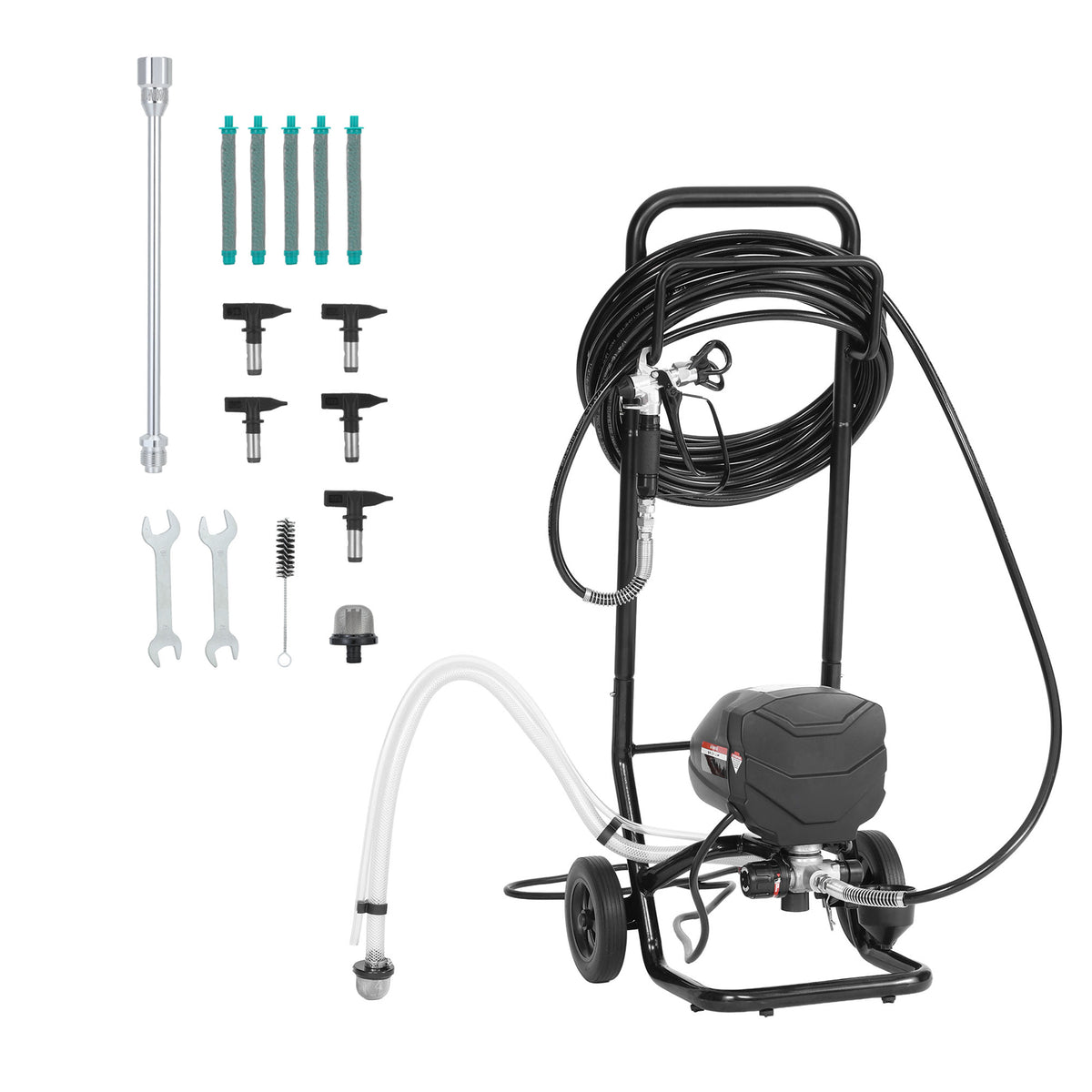 Stand Airless Paint Sprayer, 650W, 3000PSI High Pressure Airless Sprayer with Cart, Cleaning Brush, Hose, Extension Rod, Nozzles, Electric Spray Paint Machine for House Exterior and Interior