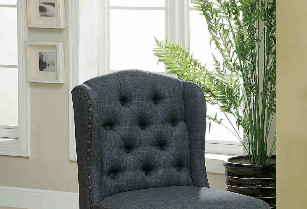 Rustic Style 2pc Counter Height Chair Bold Distressed Nailhead Trim Wingback Antique Black Finish Dining Room