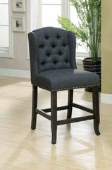 Rustic Style 2pc Counter Height Chair Bold Distressed Nailhead Trim Wingback Antique Black Finish Dining Room