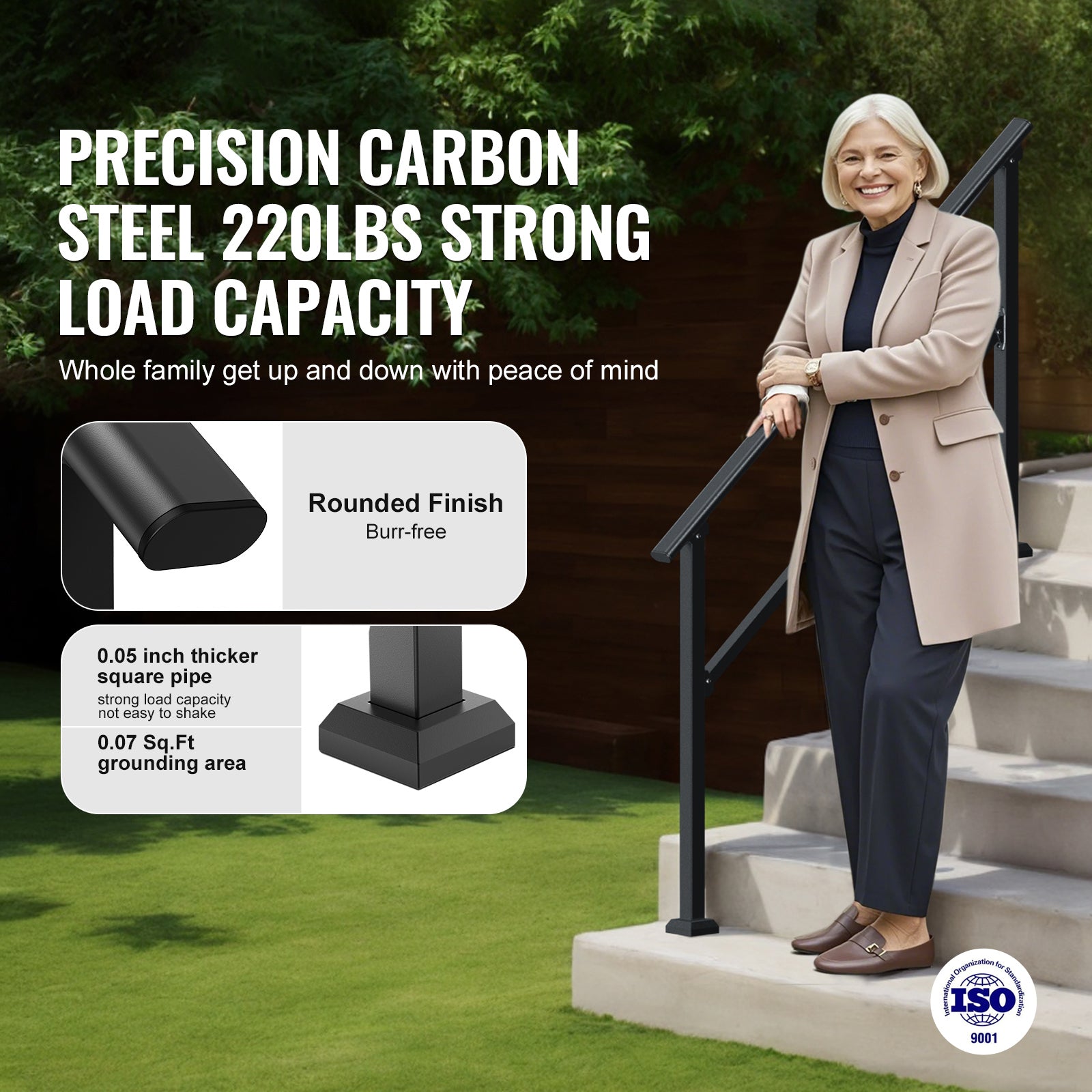 4-5 Handrails for Outdoor for Seniors Porch Deck Black Square Tube Steel