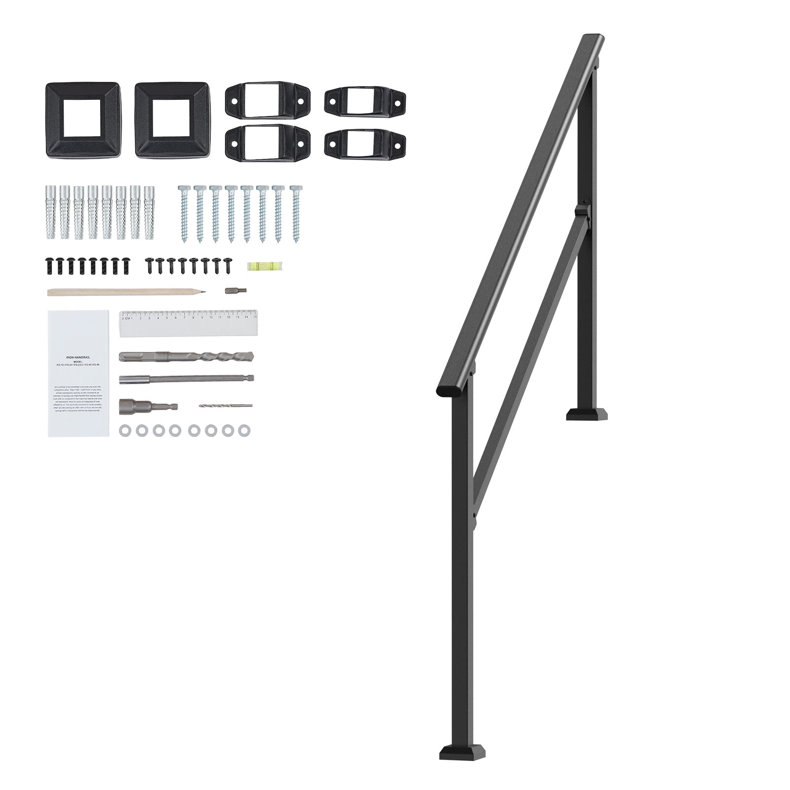 4-5 Handrails for Outdoor for Seniors Porch Deck Black Square Tube Steel