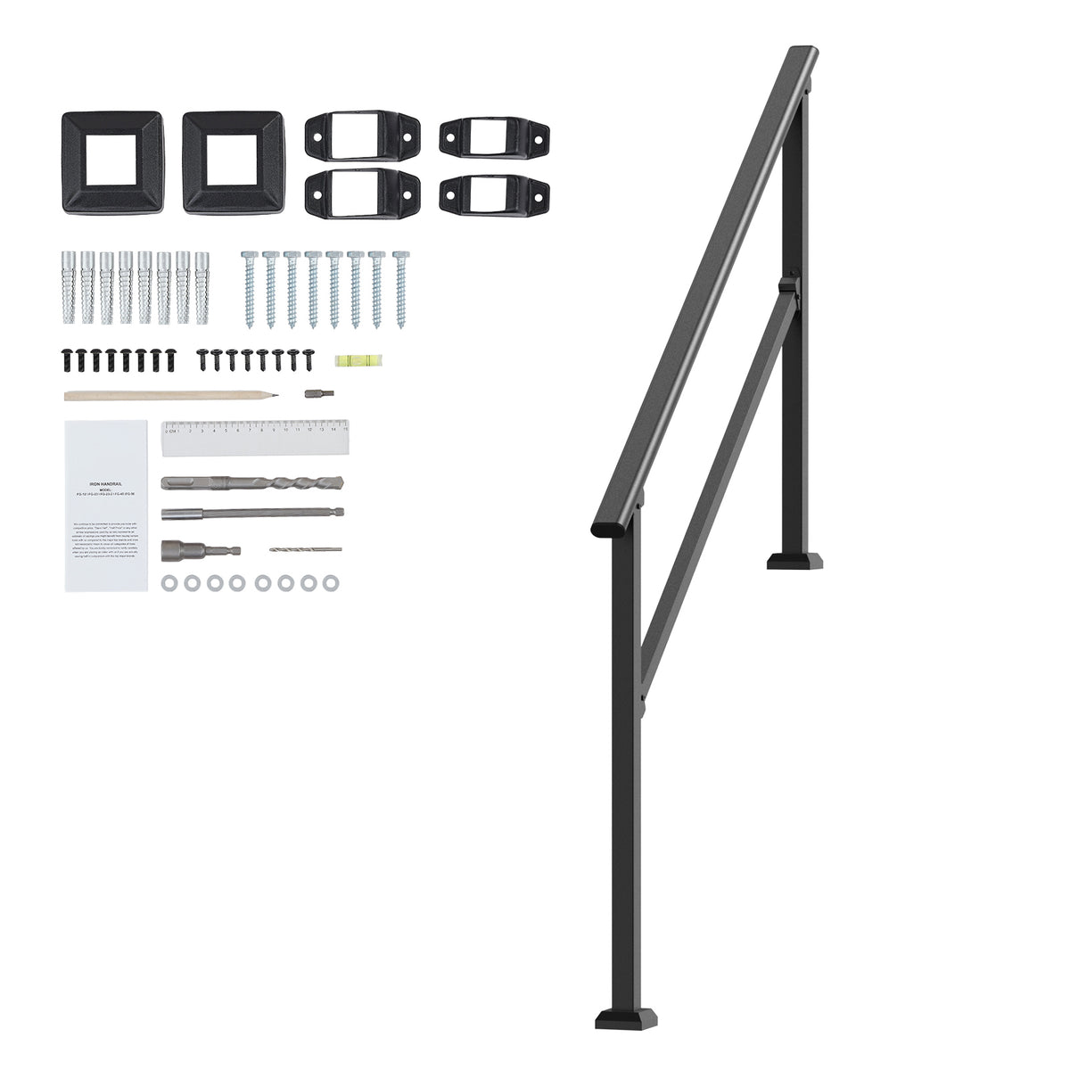 4-5 Handrails for Outdoor for Seniors Porch Deck Black Square Tube Steel