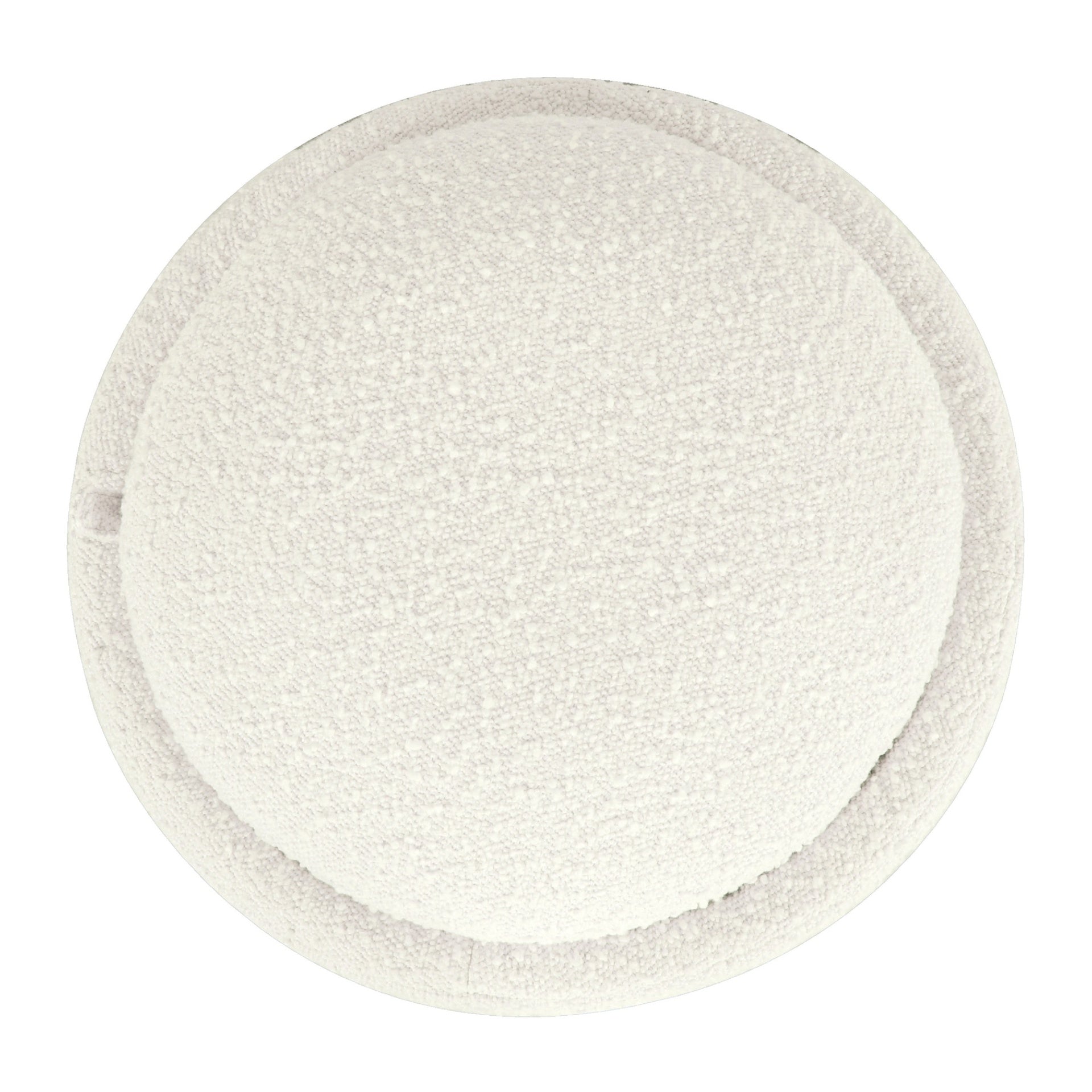 Pero Storage Ottoman, 18 Inch Round Removable Lid, White Boucle Fabric