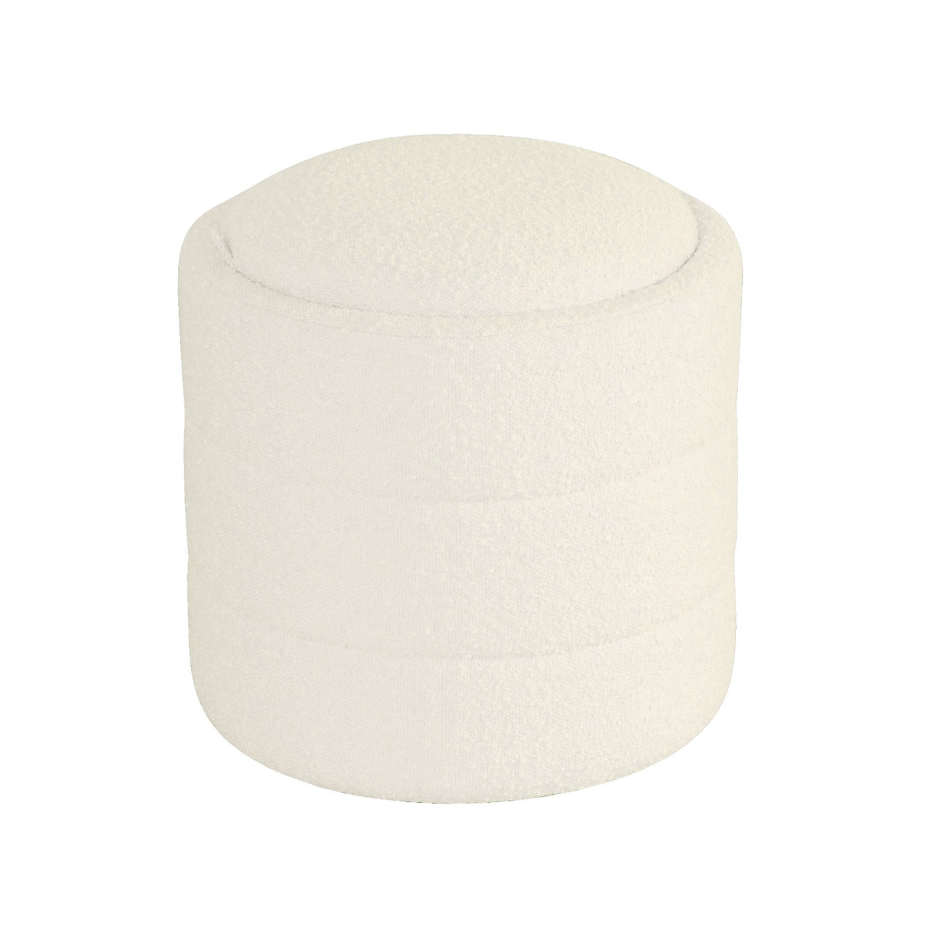 Pero Storage Ottoman, 18 Inch Round Removable Lid, White Boucle Fabric