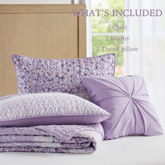 4 PCS Full/Queen Seersucker Quilt Set with Throw