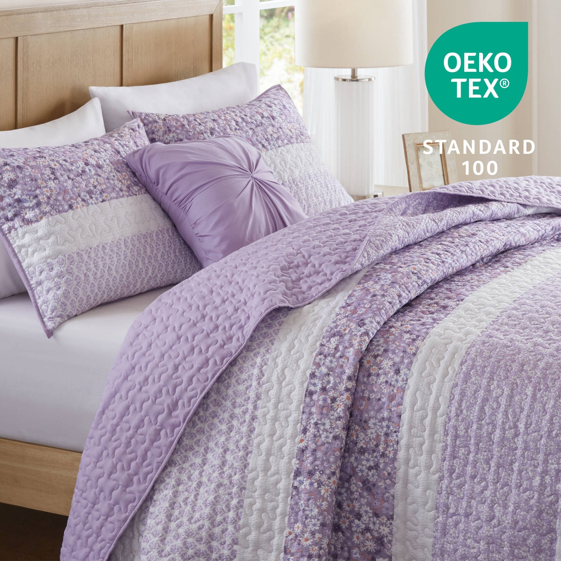 4 PCS Full/Queen Seersucker Quilt Set with Throw