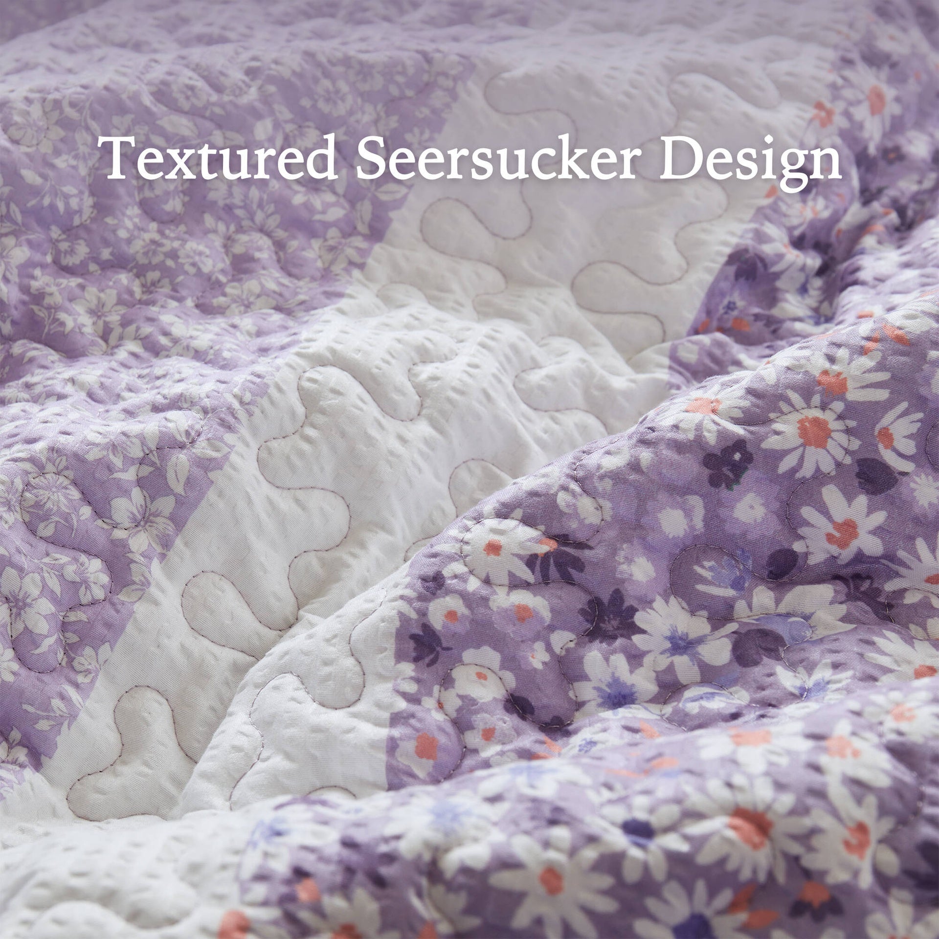 4 PCS Full/Queen Seersucker Quilt Set with Throw