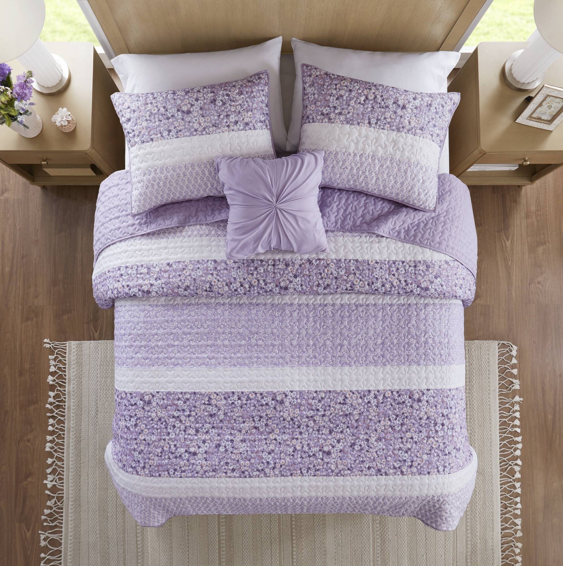 4 PCS Full/Queen Seersucker Quilt Set with Throw