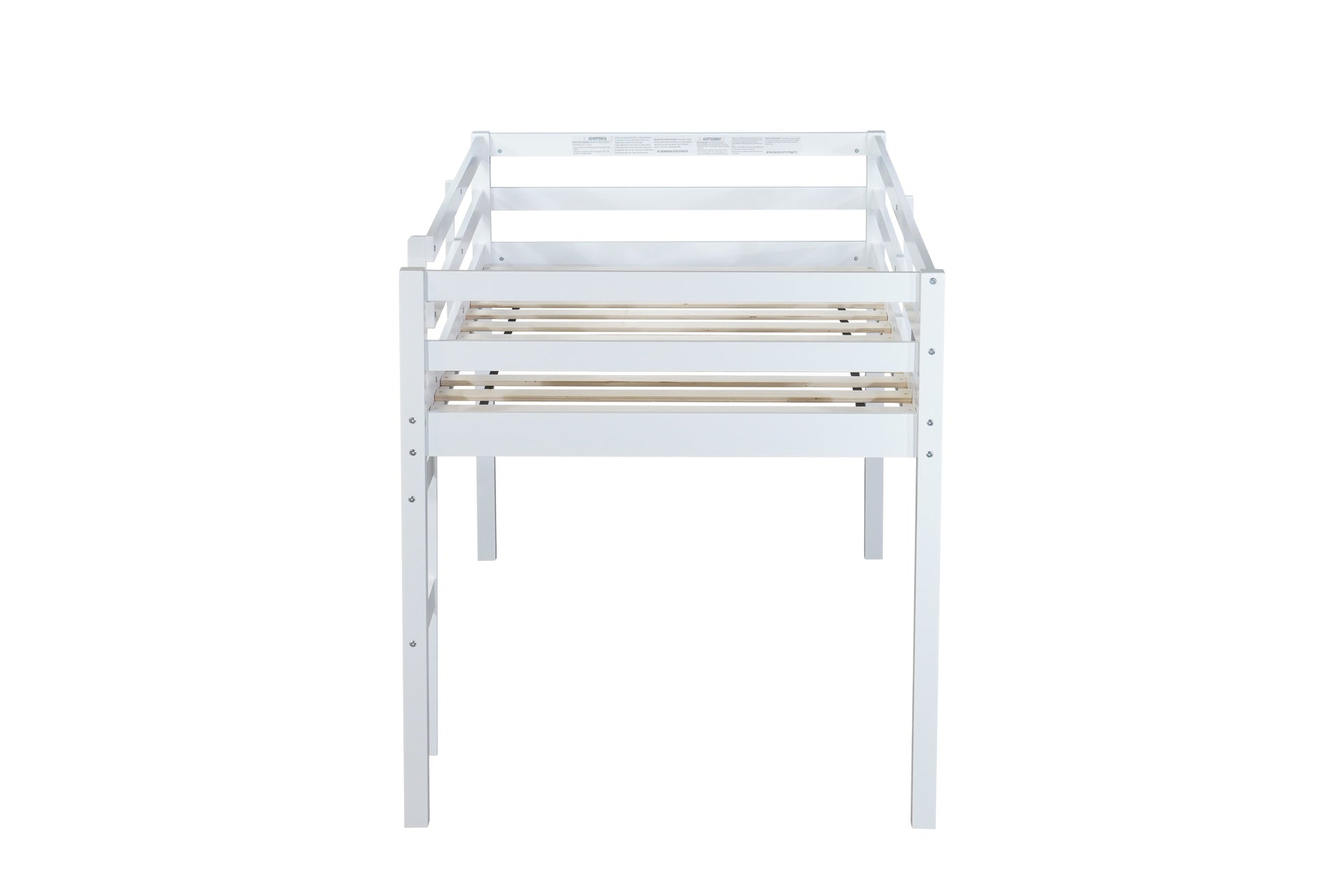Solid Wooden, Rubber Wooden Twin Loft Bed with Ladder, Bed Platform of Strengthened Slats , White