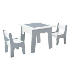 4 in 1 Kid Activity Table and 2 Chairs Set, Graffiti & Building Blocks Double-Sided Tabletop, Toddler Play Table with Storage for Kids 3+ Years, Large Storage Space, Gift for Boys & Girls, White