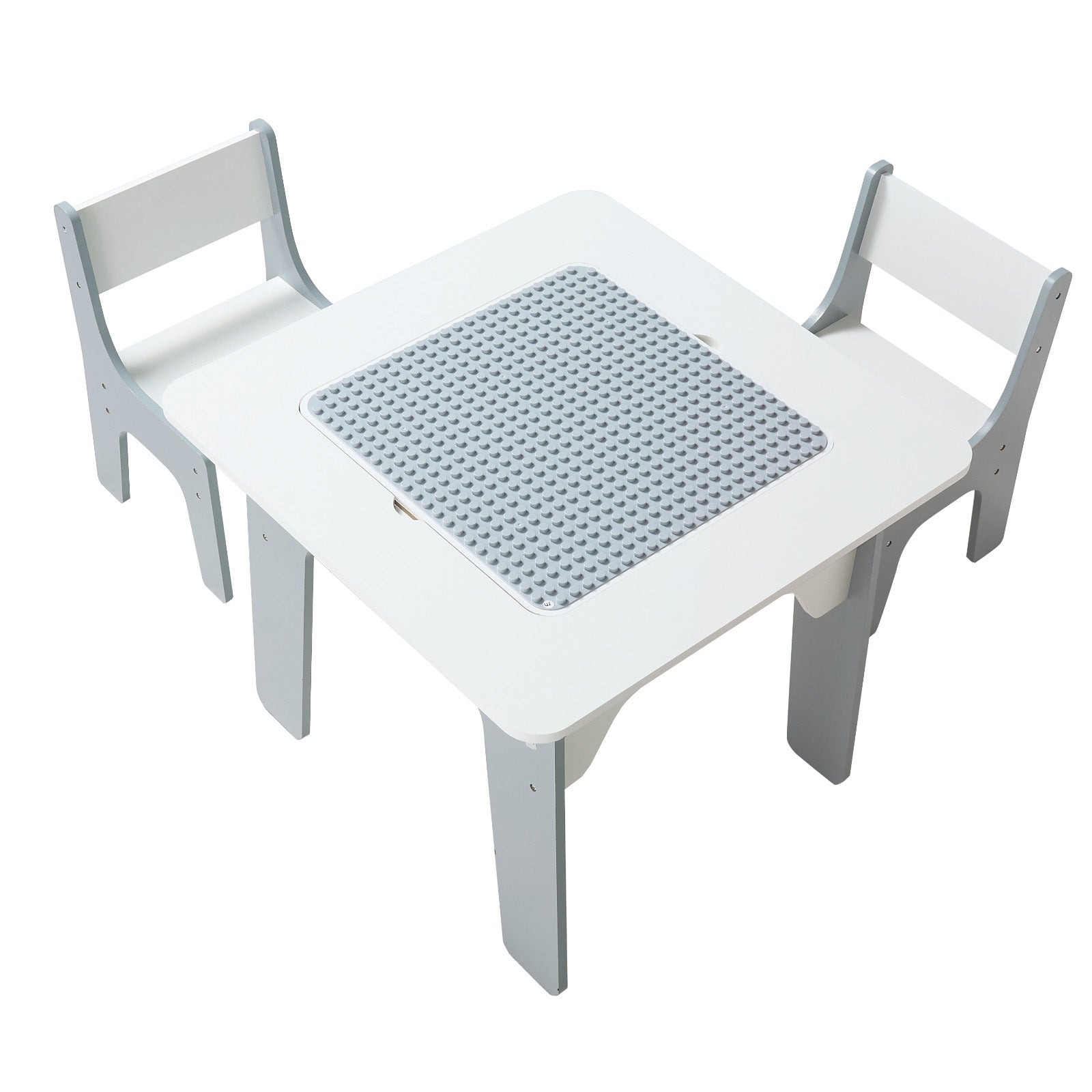 4 in 1 Kid Activity Table and 2 Chairs Set, Graffiti & Building Blocks Double-Sided Tabletop, Toddler Play Table with Storage for Kids 3+ Years, Large Storage Space, Gift for Boys & Girls, White
