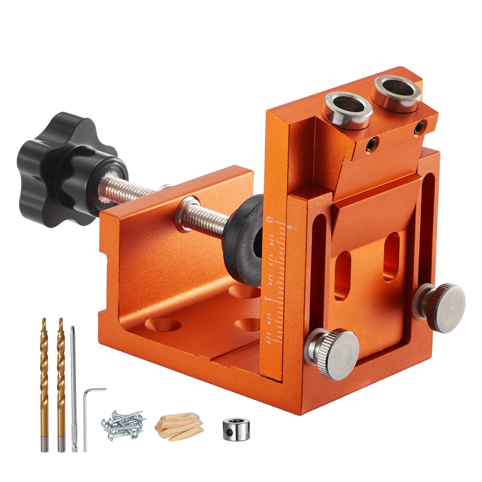 Pocket Hole Jig Kit, 0.47 to 1.89 in Adjustable, Jig Pocket Hole System with Step Drill, Hex Wrench, Drill Stop Ring, Square Drive Bit, Plugs and Screws, Reinforced Metal Frame, for Woodworking