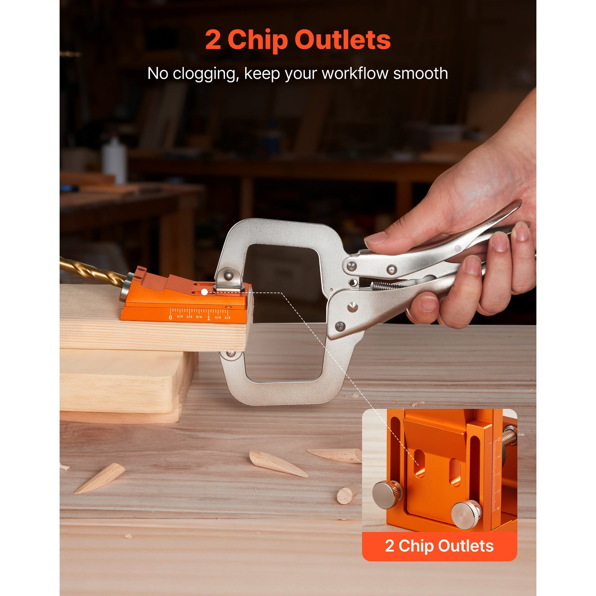 Pocket Hole Jig Kit, 0.47 to 1.89 in Adjustable, Jig Pocket Hole System with Step Drill, Hex Wrench, Drill Stop Ring, Square Drive Bit, Plugs and Screws, Reinforced Metal Frame, for Woodworking