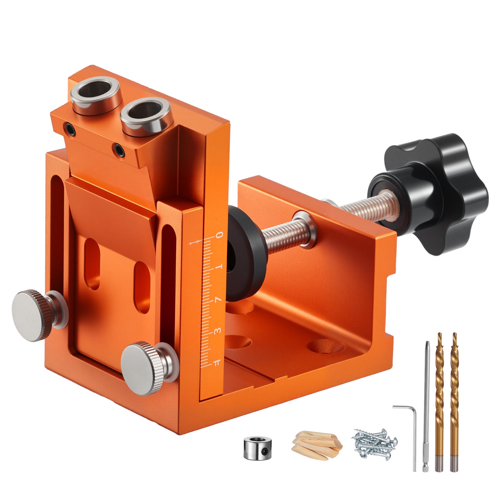 Pocket Hole Jig Kit, 0.47 to 1.89 in Adjustable, Jig Pocket Hole System with Step Drill, Hex Wrench, Drill Stop Ring, Square Drive Bit, Plugs and Screws, Reinforced Metal Frame, for Woodworking