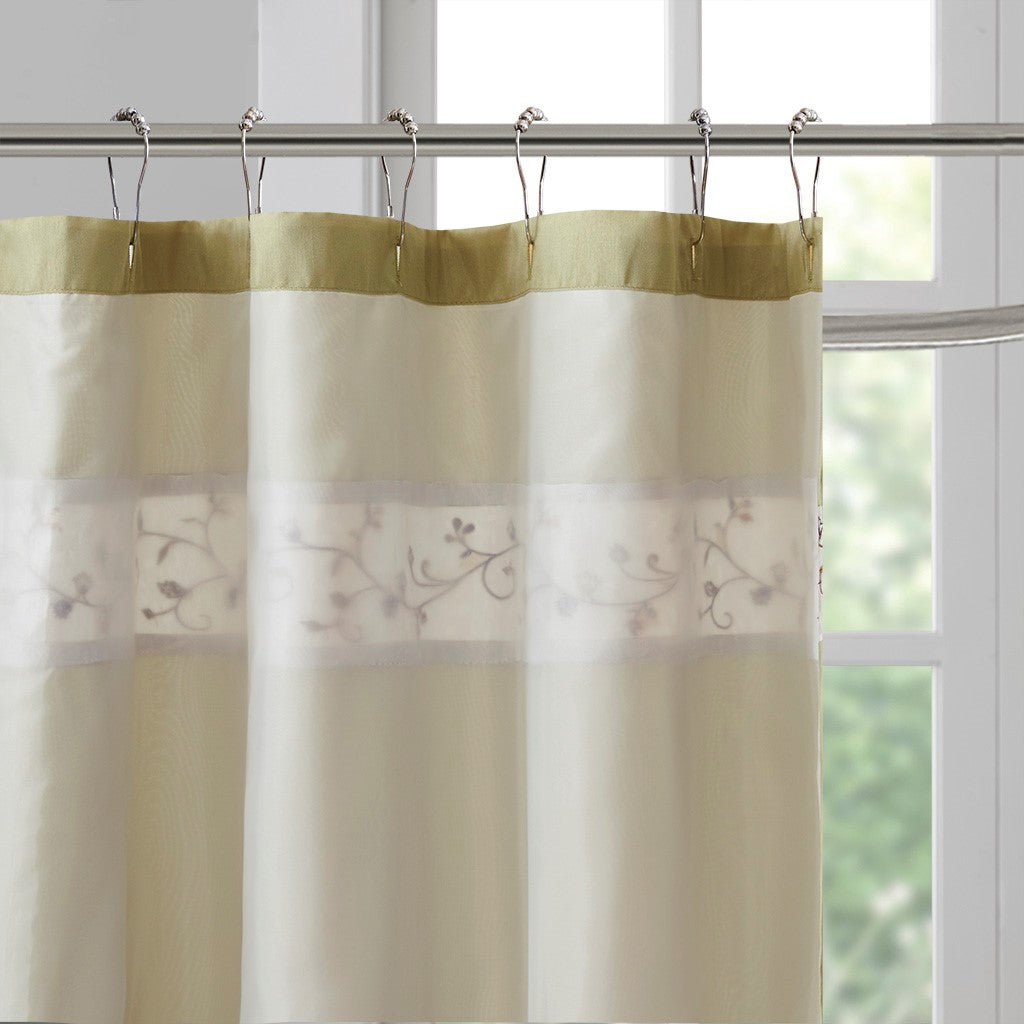 Faux Silk Embroidered Floral Shower Curtain