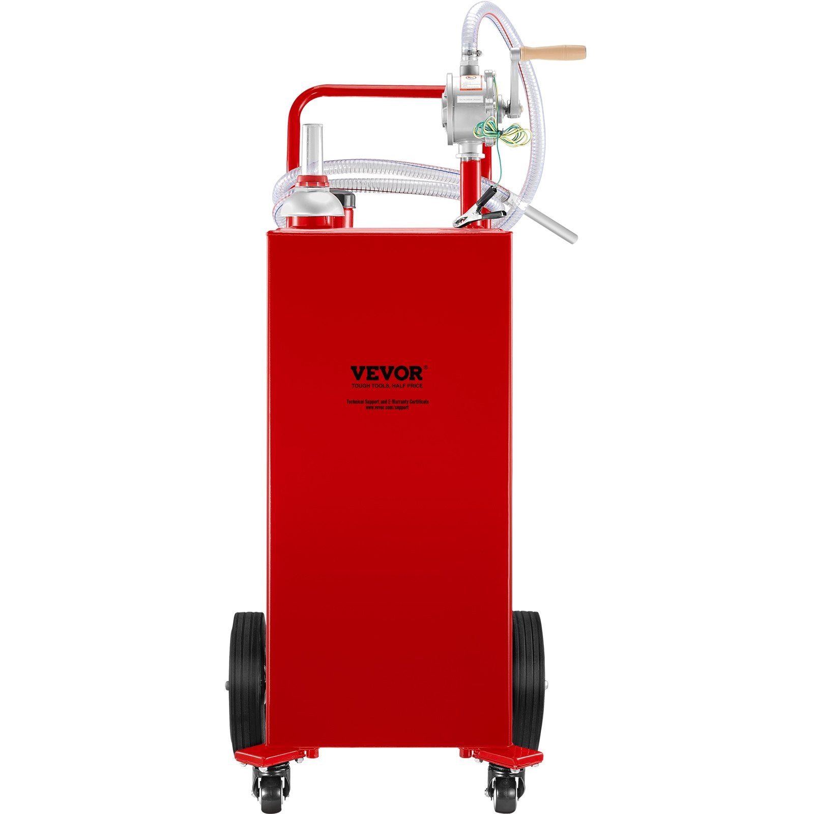 Fuel Caddy, 35 Gallon, Gas Storage Tank on 4 Wheels, with Manuel Transfer Pump, Gasoline Diesel Fuel Container for Cars, Lawn Mowers, ATVs, Boats, More, Red