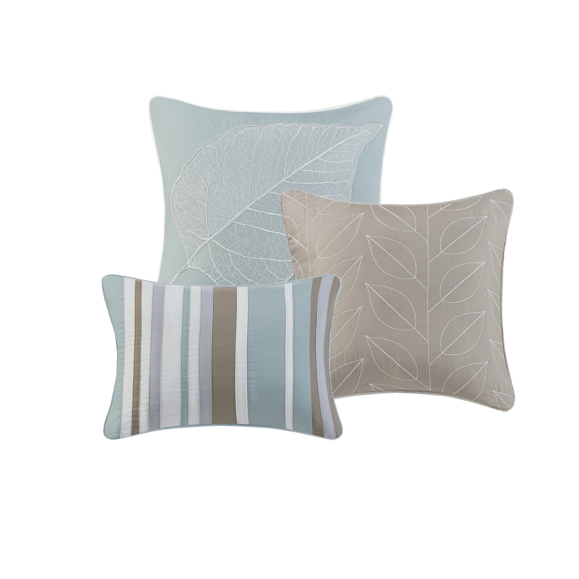 6 Piece Embroidered Quilt Set with Throw Pillows Blue Full/Queen