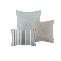 6 Piece Embroidered Quilt Set with Throw Pillows Blue Full/Queen