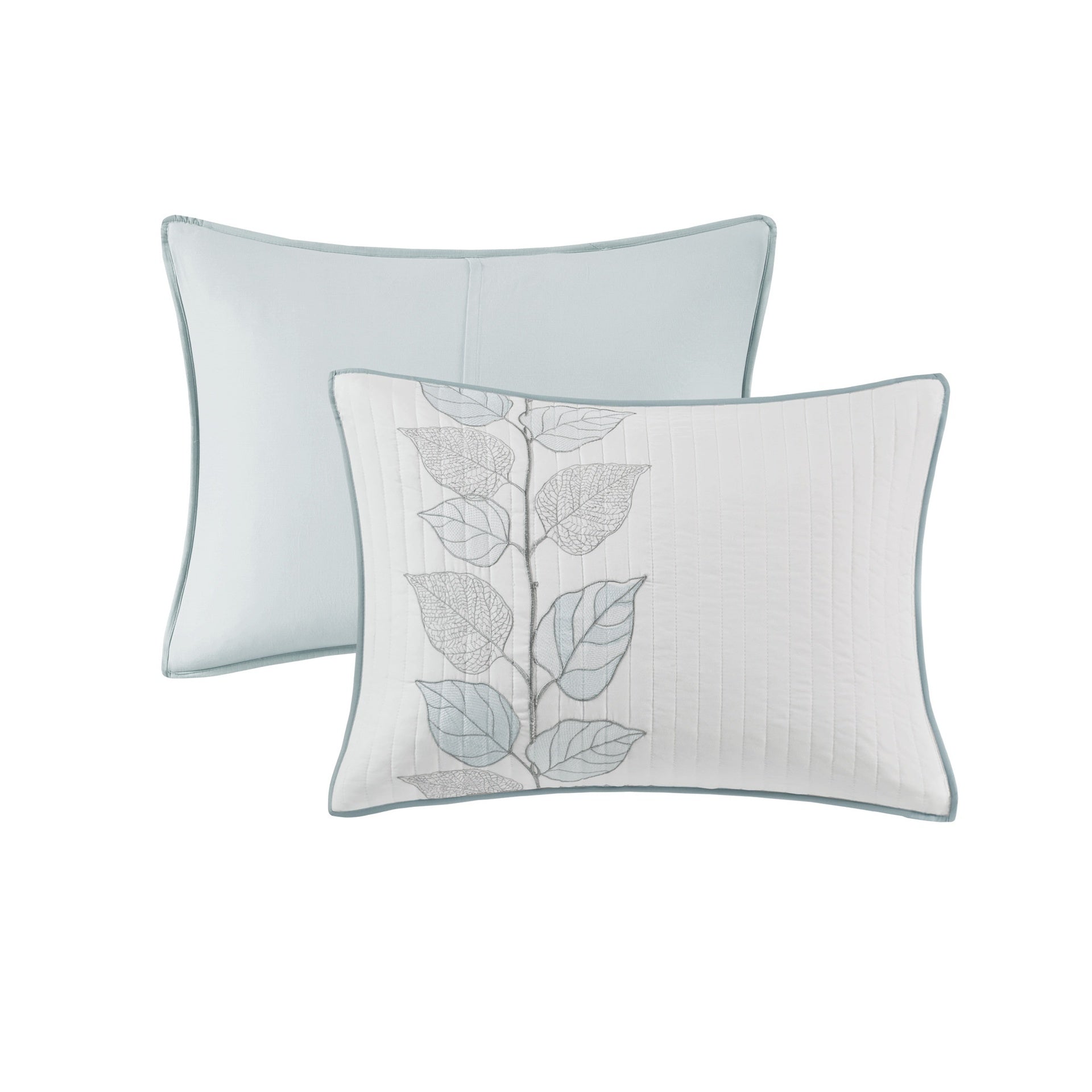 6 Piece Embroidered Quilt Set with Throw Pillows Blue Full/Queen