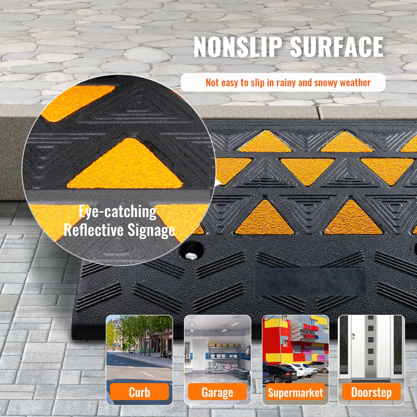 Rubber Curb Ramp 6" Rise Height Sidewalk Curb Ramp, 14.6" Width 19.3" Length Driveway Ramp for Curb, 15T Heavy Duty Rubber Ramp for Forklifts, Trucks, Buses, Cars, Wheelchairs, Bikes